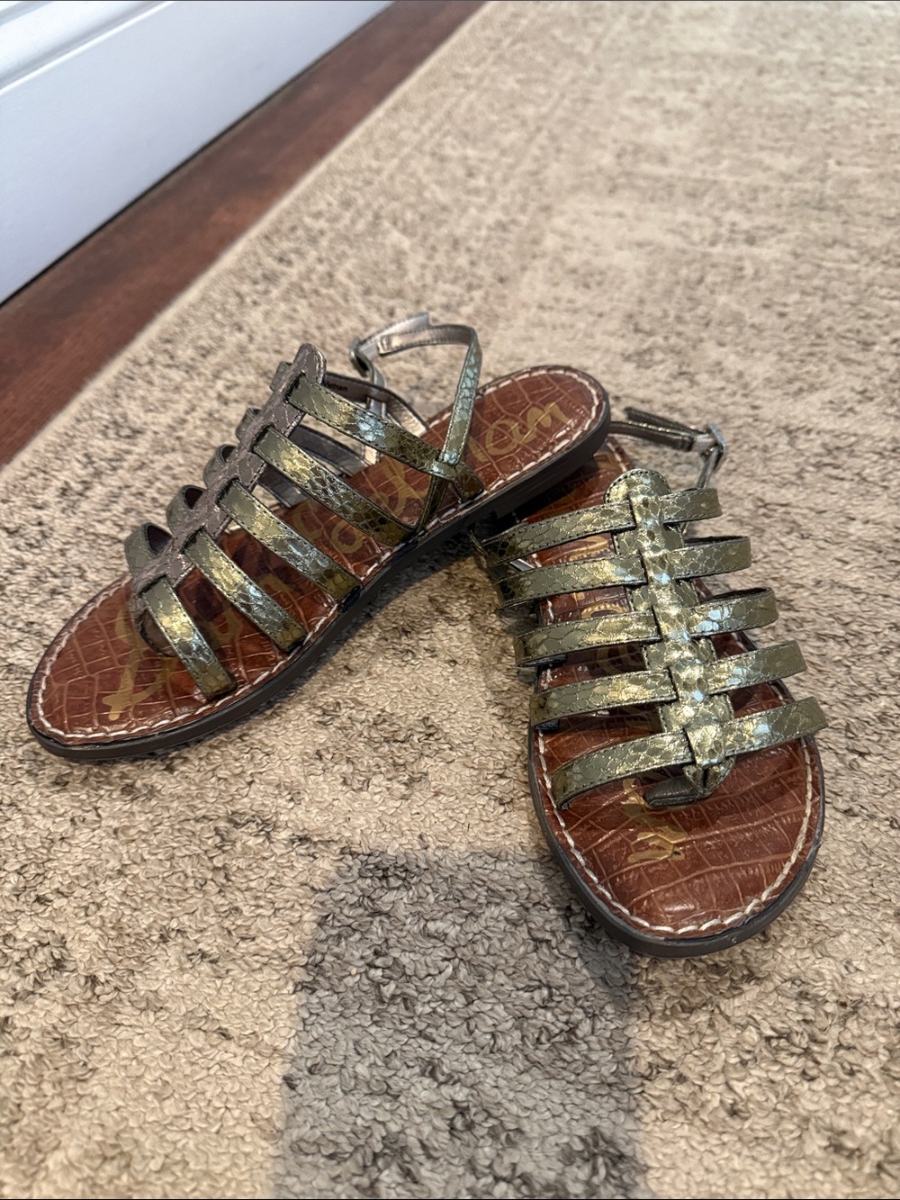 Sam Edelman Metallic Green Strappy Gladiator Sandals